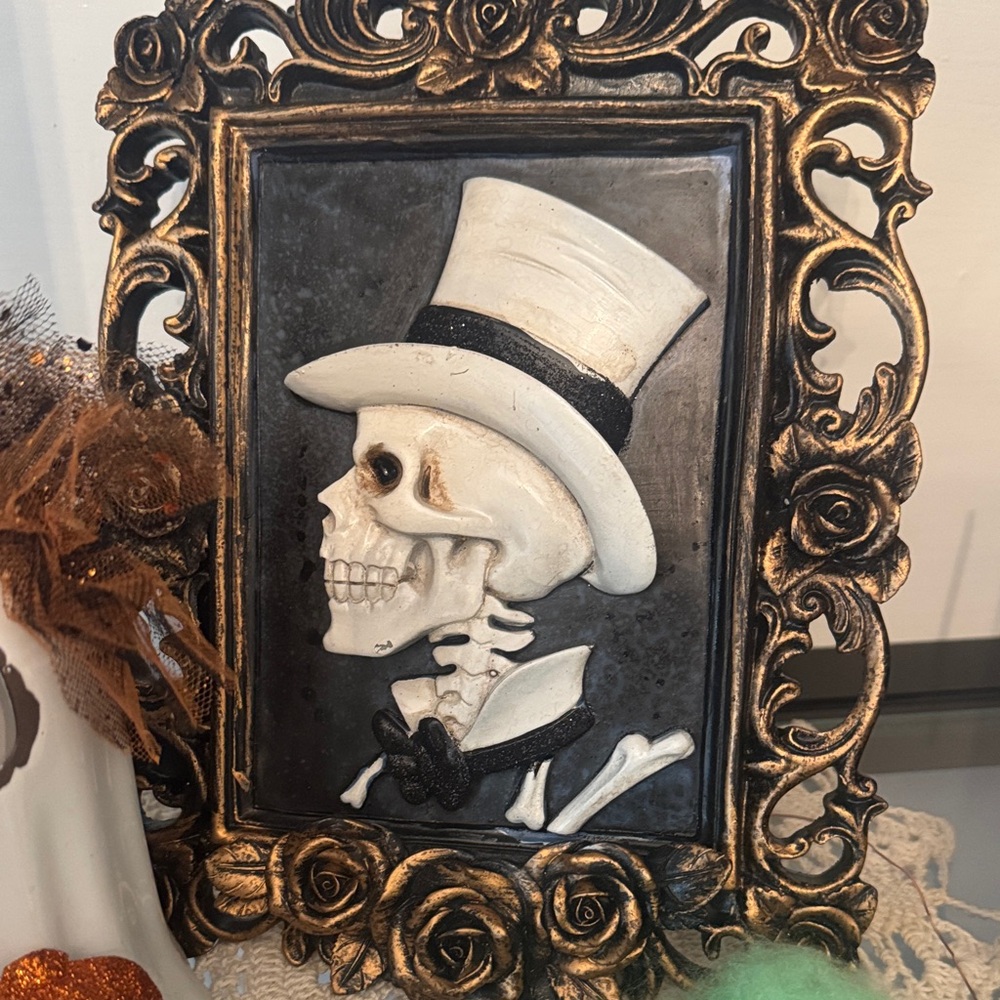 Vintage Skeleton Cameo in Ornate Frame